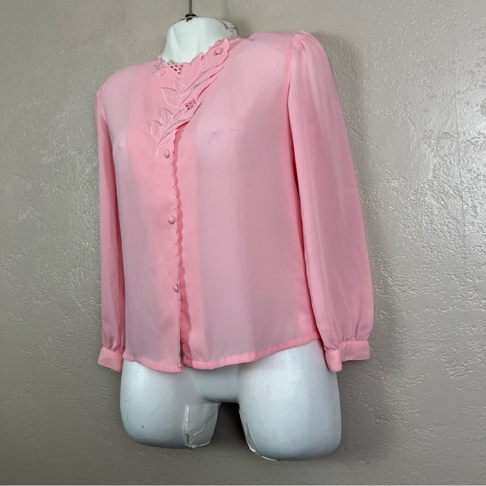 La Blouse Womens Size 4 Vintage Top Pink Long Sleeves Beaded Floral Embroidery - Picture 6 of 11